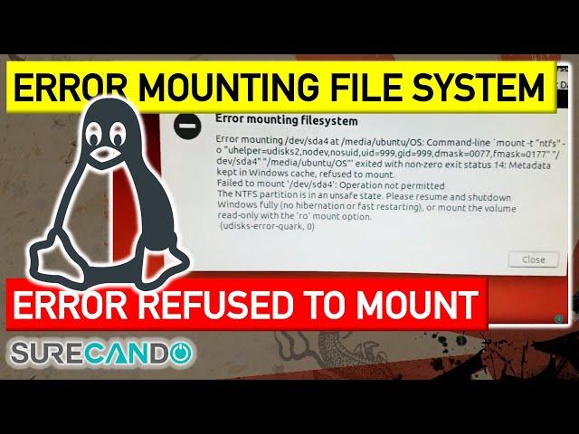 Error Mounting Filesystem Ubuntu Ro Mount Option Refused to Mount. Failed to mount. Unsafe State.