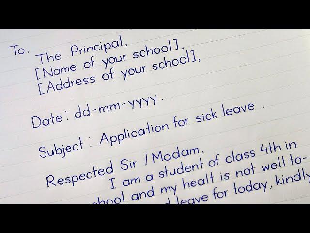 Sick Leave Application For Class 4 / Application for 4th Grade Student / inote