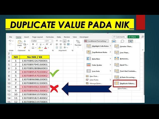 mencari nik ganda di excel / mencari no kk yang sama di excel