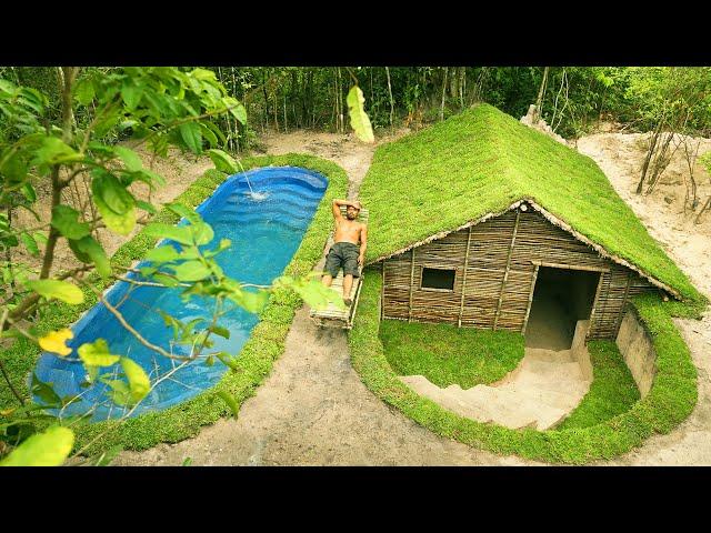 Buildings Underground Green House and Blue Swimming Pool