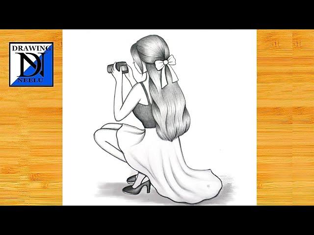 How to Draw a Sitting girl with camera  ||  pencil Sketch For Beginners || Girl Drawing