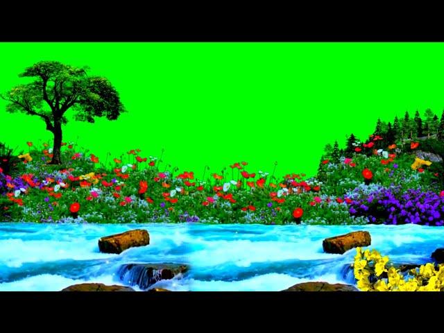 River flowing green screen | Green screen video | waterfall green screen | flower green screen