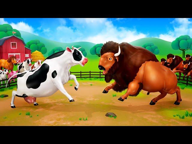 Don't Miss the End - Angry Bison vs Cow and Buffalo Fighting Video | Wild Animals Comedy Cartoons