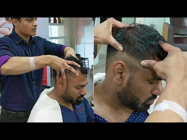 Pressure point head massage with figure, elbow, neck cracking by Indian barber Rizwan