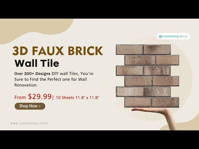 Peel & Stick 3D Faux Brick Wall | Easy Brick Accent Wall | Best 3D Brick Wall Panels | COMMOMY DECOR