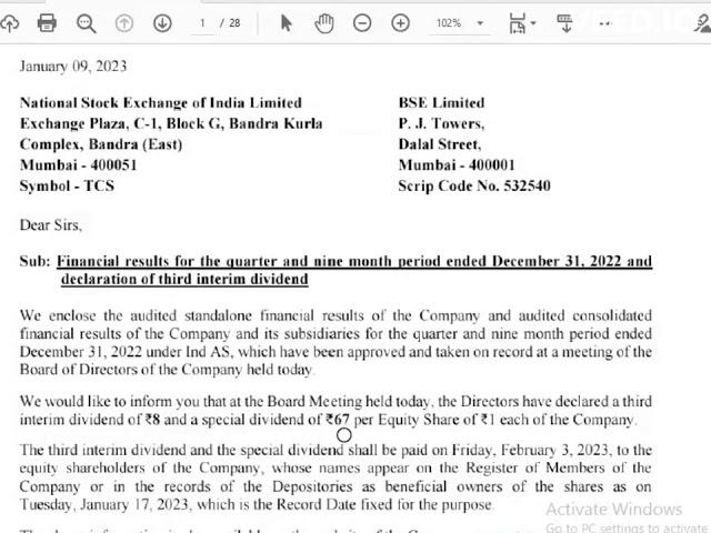 TCS Dividend | TCS dividend date | TCS dividend record date#Shorts