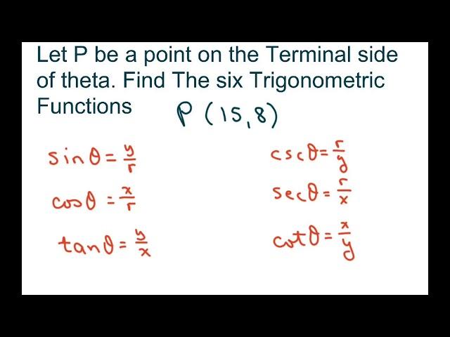 Find 6 Trigonometric Functions Given a Point On The Terminal Side Of Angle P(15, 8)