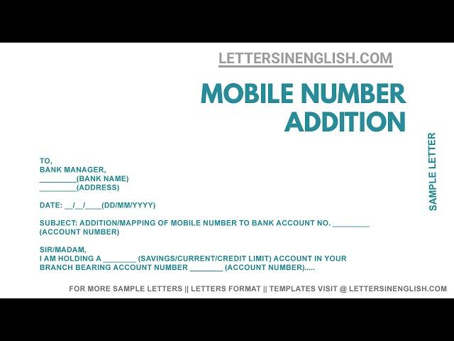 Letter to Bank Manager for Mobile Number Registration  - Request Letter for Mobile Number Addition