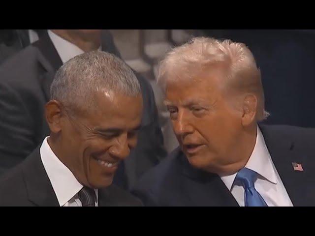 Donald Trump Makes Barack Obama Giggle at Jimmy Carter's Funeral