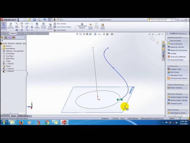 SolidWorks Swept Boss/Base Tutorial_1st Guide Curve Method|SolidWorks Video Tutorials