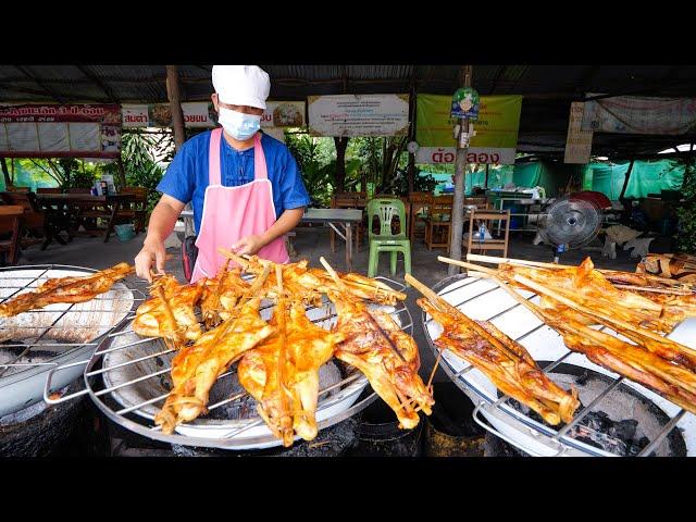 Thai Street Food - GRILLED CHICKEN Basin BBQ!!   Most FAMOUS Grilled Chicken in Thailand!!