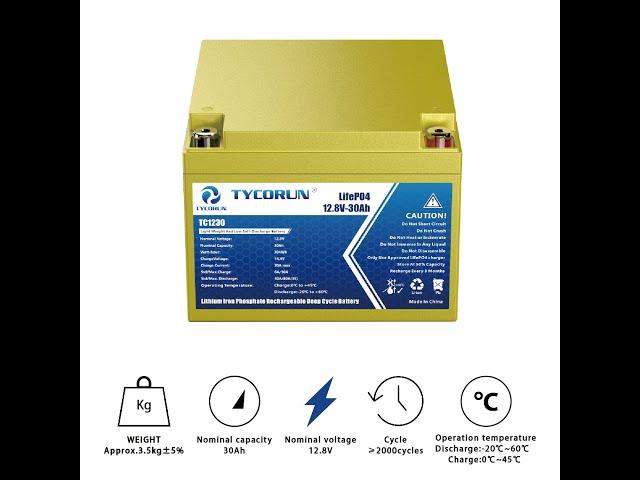 Tycorun 12V 30Ah Lithium iron Deep cycle Lifepo4 Rechargeable Battery