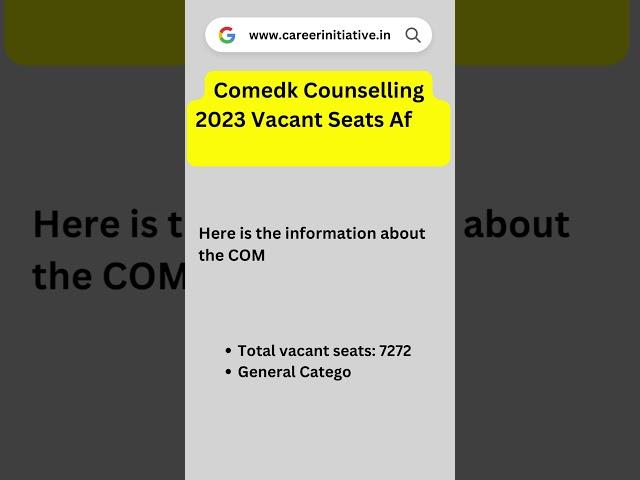 comedk counselling 2023 vacant seats after round 1 seat allotment || COMEDK Counselling 2023