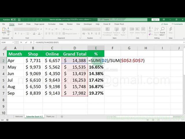 how to calculate percentage in excel for entire column