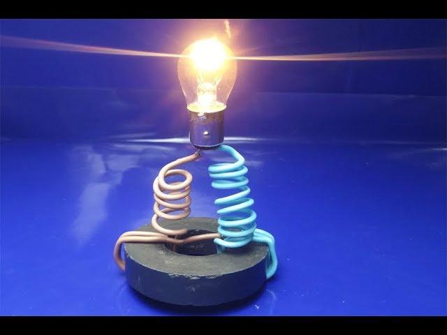 free energy generator for light bulb using copper wire and magnet | science projects​ simple at home