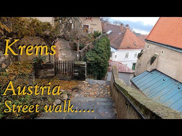 Krems Austria touring streets views, look around, life of locals viewing roof tops, quiet morning.