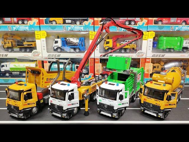 Collection Of Diecast Trucks : Dump Truck, Concrete Pump Truck, Garbage Truck, Mixer Truck