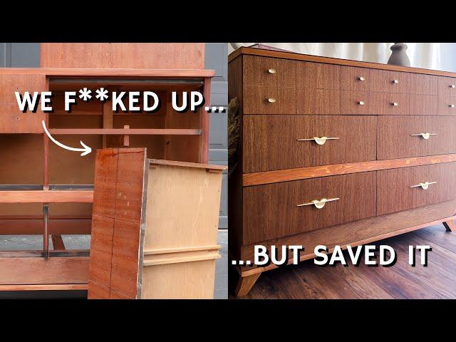 we almost gave up... Furniture Flipping FAIL | EXTREME Furniture Makeover | MCM Dresser RESTORATION