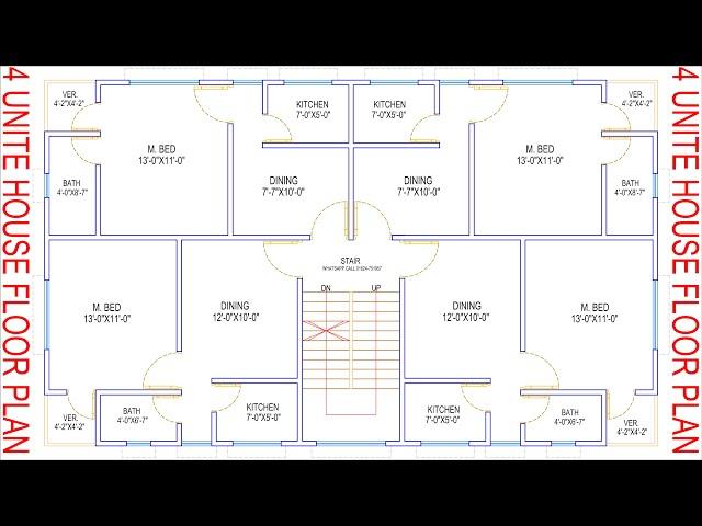 HOUSE PLAN DESIGN | EP 111 | 1700 SQUARE FEET FOUR-UNIT HOUSE PLAN | LAYOUT PLAN