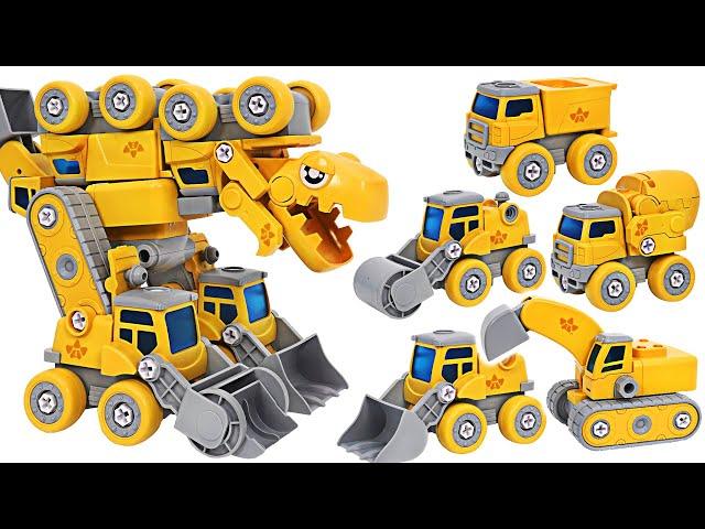 Construction truck robots! Transform vehicles set with dinosaur egg & screwdriver! | DuDuPopTOY