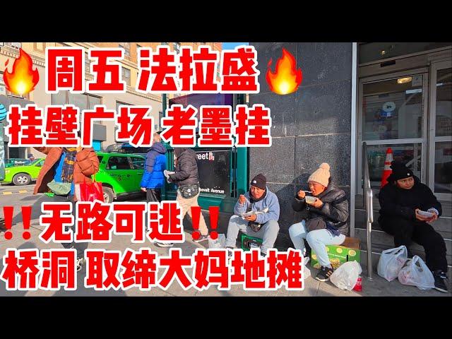 周五，法拉盛，挂壁广场，老墨挂，桥洞取缔大妈地摊，无路可逃，烤鸭濑粉好吃，性价比高， 2024年12月27日