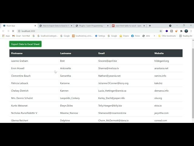 Export React Table Data into Excel Sheet | Convert table data in Excel in React JS | Learn React JS