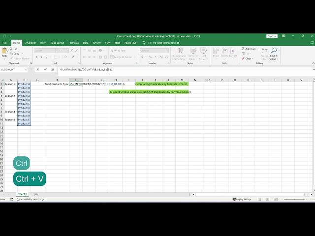 How to Count Only Unique Values Excluding Duplicates in Excel