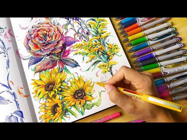 SKETCH WITH ME  NEW Pens + BRIGHT Flowers!