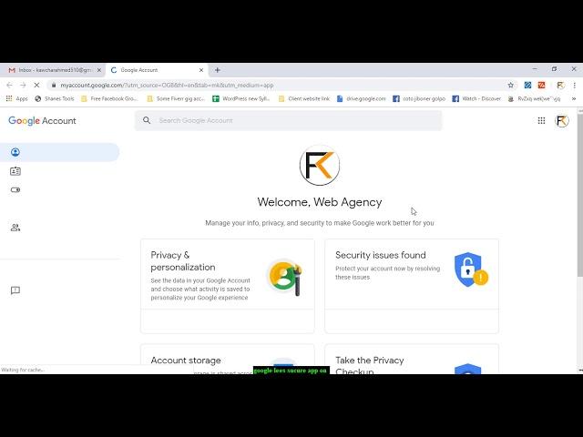 Google account less secure app access on for third party app access