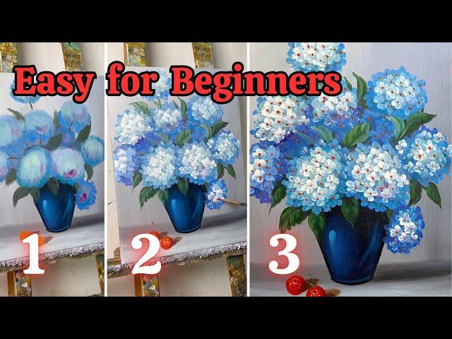 Step by step for beginners / How to draw flowers hydrangeas