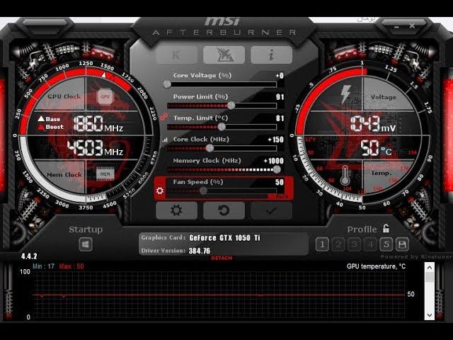 Afterburner Overclocking for mining : GeForce GTX 1050 Ti 4G OC  اوفركلوك كارت شاشه للتعدين