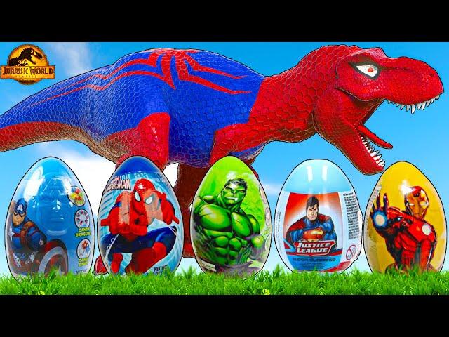 One Spiderman T-Rex vs Other Big Colorful Dinosaurs in Jurassic World! I-Rex vs T-Rex Dino Fight!