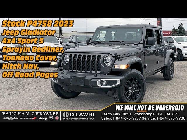 2023 Jeep Gladiator 4x4 Sport S Bed liner, Tonneau Cover,  Nav, at Vaughan Chrysler stock P4758