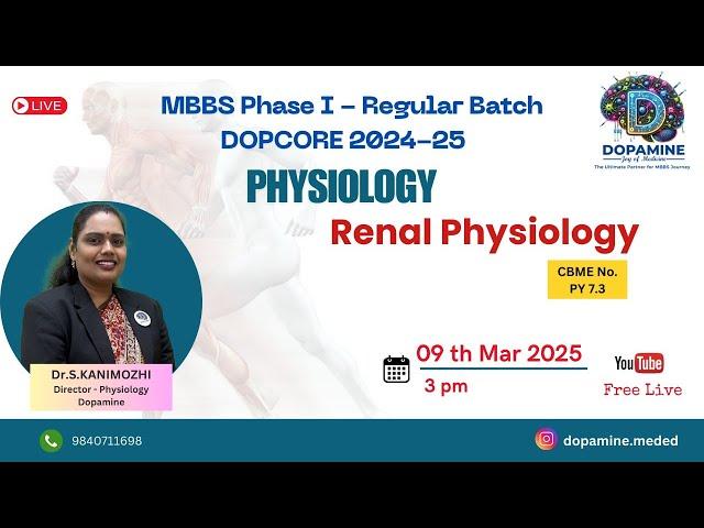 Physiology Unlocked: Renal Physiology - CCM & CCE (PY 7.3)  Explained by Dr. S.Kanimozhi / Dopamine