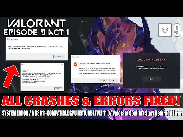 How to STOP Valorant Episode 9 Act 1 Crashing | Valorant System Error | Valorant Connection Error