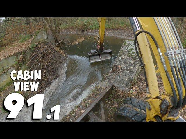 Large Beaver Dam On A Concrete Weir - Mechanical Beaver Dam Removal No.91.1 - Cabin View