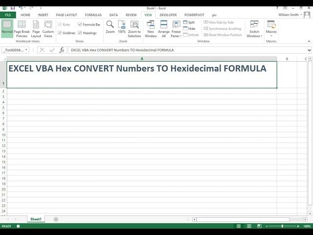 Excel VBA Hex Convert Numbers to Hexidecimals data type formula