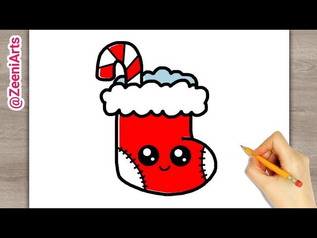 How To Draw A Cute Christmas Stocking - Easy Step-by-Step