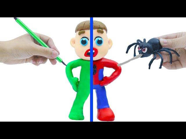 LUKA BABY PLAYS SPIDERMAN COSTUME DRESS UP  Cartoons Play Doh Stop Motion