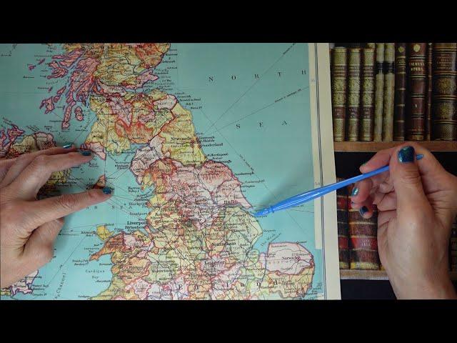 ASMR | Schoolroom Map of Britain & Ireland! - Whispered Place Name Reading & Tracing