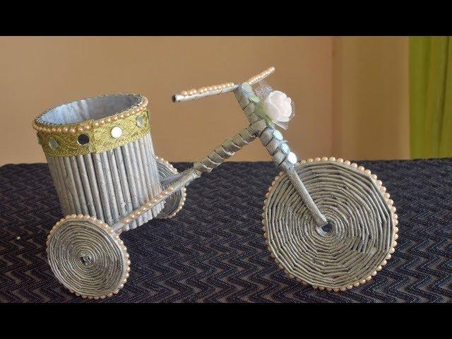 Newspaper Cycle Pen Stand | waste material craft | paper craft idea |parulpawar