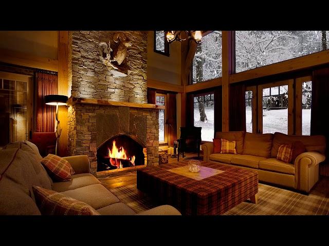 At the Cabin  Snow with Fireplace Sound HD