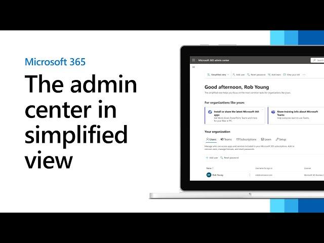 Microsoft 365 admin center in simplified view