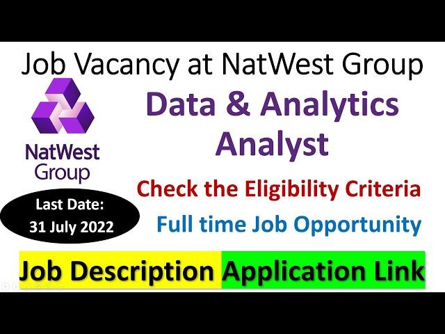 Job Vacancy at NatWest Group | Career at NatWest Group | Data Analytics jobs | Data science jobs