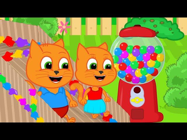 Cats Family in English - Attraction Repair With Gumball Machine Cartoon for Kids