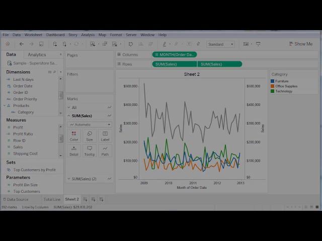 How to create a line graph with line for Total Sum of other lines in Tableau