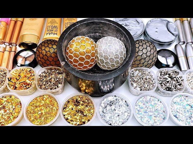 Satisfying Crushing  Gold vs Silver Slime Mixing Random Things Makeup Squishy into Slime ASMR