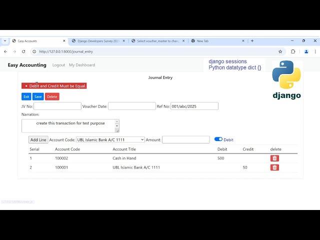 Easy Accounting | Rashanwala | Python Django | Journal Entry in django session