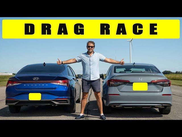 2022 Honda Civic Touring vs Hyundai Elantra, drag and roll race.