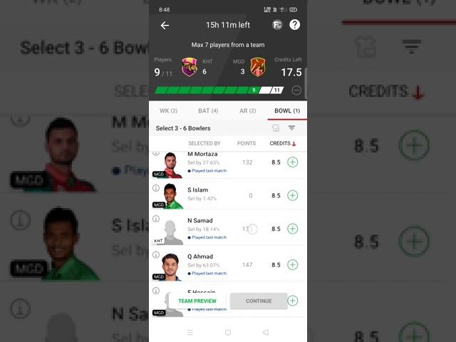 KHT vs MGD dream 11 team prediction, Khulna tigers vs Minister group Dhaka dream team #shorts